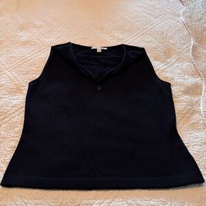 St. John Black Knit Sleeveless Cowl Neck Style Top with Tear drop - Sz Small EUC
